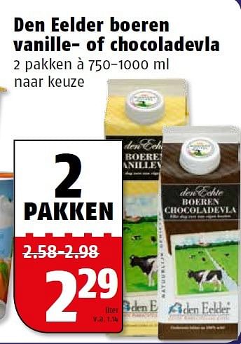 Aanbiedingen Den eelder boeren vanille- of chocoladevla - Den Eelder - Geldig van 13/07/2015 tot 20/07/2015 bij Poiesz