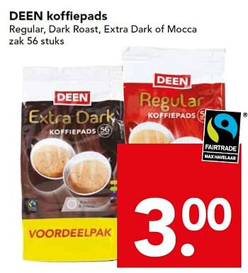 Aanbiedingen Deen koffiepads regular, dark roast, extra dark of mocca - Huismerk deen supermarkt - Geldig van 19/07/2015 tot 25/07/2015 bij Deen Supermarkten