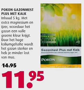 Aanbiedingen Pokon gazonmest plus met kalk - Pokon - Geldig van 13/07/2015 tot 26/07/2015 bij Hubo
