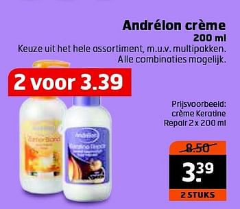 Aanbiedingen Andrélon crème keratine repair  - Andrelon - Geldig van 21/07/2015 tot 30/07/2015 bij Trekpleister