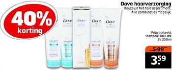 Aanbiedingen Shampoo shampoo pure care  - Dove - Geldig van 21/07/2015 tot 30/07/2015 bij Trekpleister