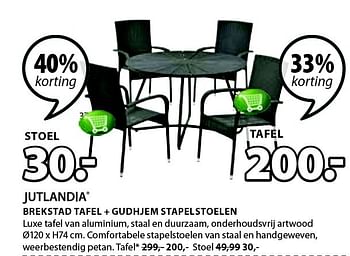 Aanbiedingen Brekstad tafel + gudhjem stapelstoelen - Jutlandia - Geldig van 13/07/2015 tot 26/07/2015 bij Jysk