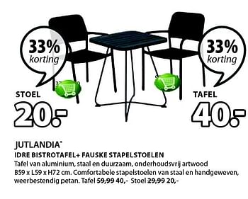 Aanbiedingen Idre bistrotafel+ fauske stapelstoelen - Jutlandia - Geldig van 13/07/2015 tot 26/07/2015 bij Jysk