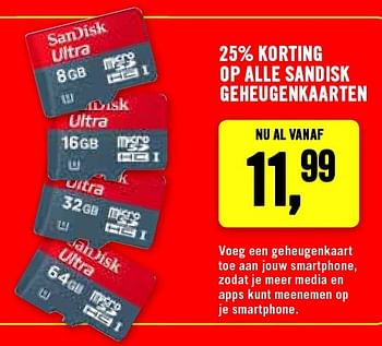 Aanbiedingen 25% korting op alle sandisk geheugenkaarten - Sandisk - Geldig van 20/07/2015 tot 26/07/2015 bij The Phone House
