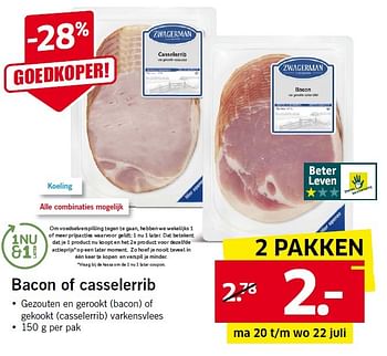 Aanbiedingen Bacon of casselerrib - Zwagerman - Geldig van 20/07/2015 tot 26/07/2015 bij Lidl
