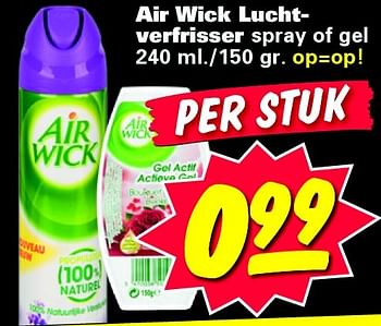 Aanbiedingen Air wick luchtverfrisser spray of gel - Airwick - Geldig van 20/07/2015 tot 26/07/2015 bij Nettorama