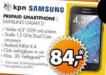 Aanbiedingen Samsung prepaid smartphone galaxy j1 - Samsung - Geldig van 20/07/2015 tot 26/07/2015 bij Expert