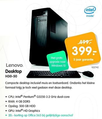 Aanbiedingen Lenovo desktop h30-50 - Lenovo - Geldig van 17/07/2015 tot 02/08/2015 bij MyCom
