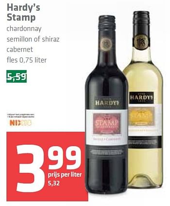 Aanbiedingen Hardy`s stamp chardonnay semillon of shiraz cabernet - Rode wijnen - Geldig van 16/07/2015 tot 28/07/2015 bij Spar