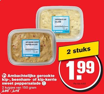Aanbiedingen Ambachtelijke gerookte kip, beenham of kip-kerrie sweet peppersalade  - Huismerk - Hoogvliet - Geldig van 22/07/2015 tot 28/07/2015 bij Hoogvliet