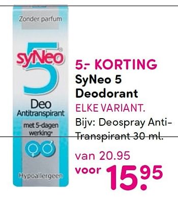 Aanbiedingen Deospray antitranspirant - Syneo5 - Geldig van 20/07/2015 tot 02/08/2015 bij da