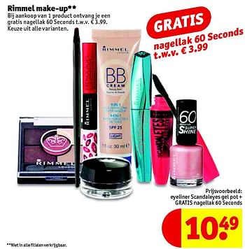Aanbiedingen Eyeliner scandaleyes gel pot + gratis nagellak 60 seconds - Rimmel - Geldig van 21/07/2015 tot 02/08/2015 bij Kruidvat