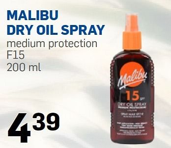 Aanbiedingen Malibu dry oil spray medium protection f15 - Malibu - Geldig van 06/07/2015 tot 31/08/2015 bij Action