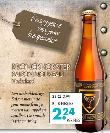 Aanbiedingen Een amberkleurige saison met in de geur mooie fruitige - Bronckhorster - Geldig van 19/07/2015 tot 08/08/2015 bij Mitra