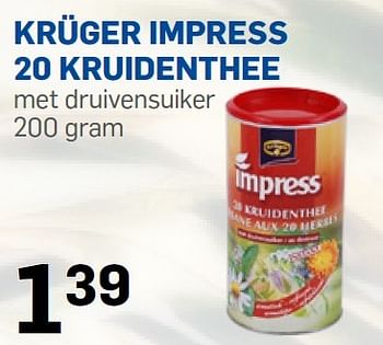 Aanbiedingen Krüger impress 20 kruidenthee met druivensuiker - Kruger - Geldig van 06/07/2015 tot 31/08/2015 bij Action