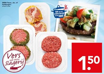 Aanbiedingen Deen texas, sla, of hamburgers - Huismerk deen supermarkt - Geldig van 26/07/2015 tot 01/08/2015 bij Deen Supermarkten