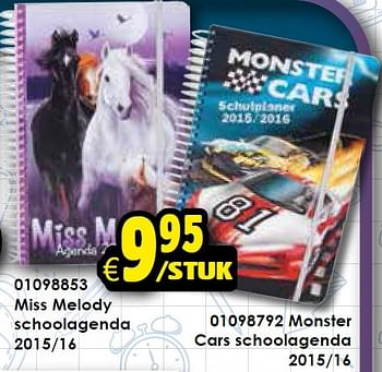 Aanbiedingen Monster cars schoolagenda 2015/16 - Miss Melody - Geldig van 01/08/2015 tot 06/09/2015 bij ToyChamp