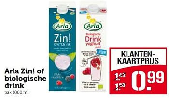 Aanbiedingen Arla zin! of biologische drink - Arla - Geldig van 27/07/2015 tot 02/08/2015 bij Coop