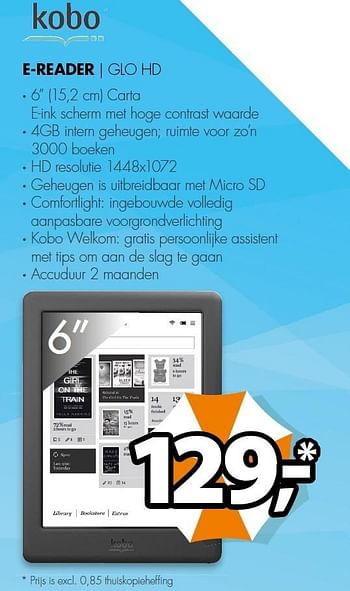 Aanbiedingen Kobo e-reader glo hd - Kobo - Geldig van 27/07/2015 tot 02/08/2015 bij Expert