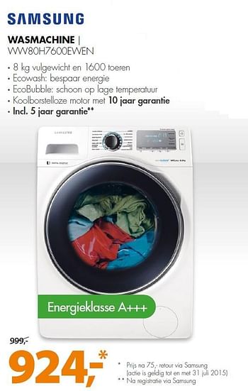 Aanbiedingen Samsung wasmachine ww80h7600ewen - Samsung - Geldig van 27/07/2015 tot 02/08/2015 bij Expert