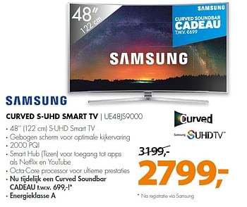 Aanbiedingen Samsung curved s-uhd smart tv ue48js9000 - Samsung - Geldig van 27/07/2015 tot 02/08/2015 bij Expert
