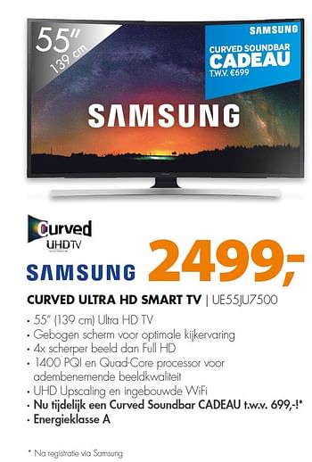 Aanbiedingen Samsung curved ultra hd smart tv ue55ju7500 - Samsung - Geldig van 27/07/2015 tot 02/08/2015 bij Expert