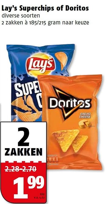Aanbiedingen Lay`s superchips of doritos - Doritos - Geldig van 27/07/2015 tot 02/08/2015 bij Poiesz