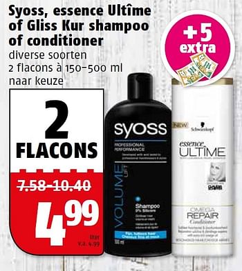 Aanbiedingen Syoss, essence ultîme of gliss kur shampoo of conditioner - Syoss - Geldig van 27/07/2015 tot 02/08/2015 bij Poiesz