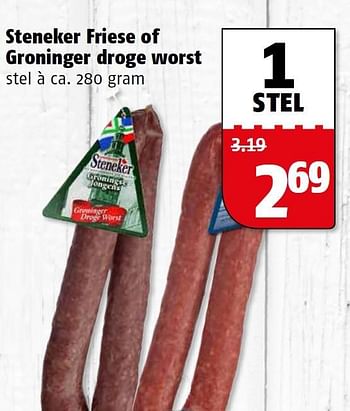 Aanbiedingen Steneker friese of groninger droge worst - Huismerk Poiesz - Geldig van 27/07/2015 tot 02/08/2015 bij Poiesz