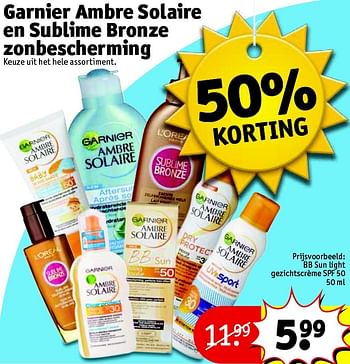 Aanbiedingen Bb sun light gezichtscrème spf 50 - Garnier - Geldig van 28/07/2015 tot 02/08/2015 bij Kruidvat