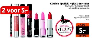 Aanbiedingen Catrice lipstick, gloss en liner - Catrice - Geldig van 28/07/2015 tot 02/08/2015 bij Trekpleister