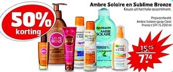 Aanbiedingen Ambre solaire en sublime bronze - Garnier - Geldig van 28/07/2015 tot 02/08/2015 bij Trekpleister