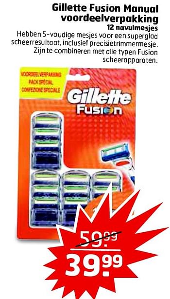 Aanbiedingen Gillette fusion manual voordeelverpakking - Gillette - Geldig van 28/07/2015 tot 02/08/2015 bij Trekpleister