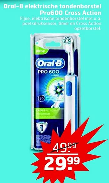 Aanbiedingen Oral-b elektrische tandenborstel pro600 cross action - Oral-B - Geldig van 28/07/2015 tot 02/08/2015 bij Trekpleister