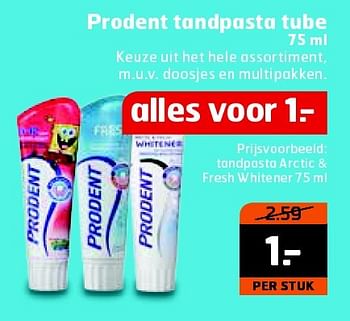 Aanbiedingen Prodent tandpasta tube - Prodent - Geldig van 28/07/2015 tot 02/08/2015 bij Trekpleister