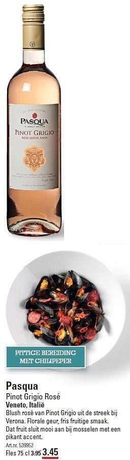 Aanbiedingen Pasqua pinot grigio rosé veneto, italië - Rosé wijnen - Geldig van 16/07/2015 tot 03/08/2015 bij Sligro