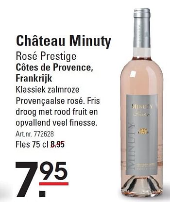 Aanbiedingen Château minuty rosé prestige côtes de provence, frankrijk - Rosé wijnen - Geldig van 16/07/2015 tot 03/08/2015 bij Sligro