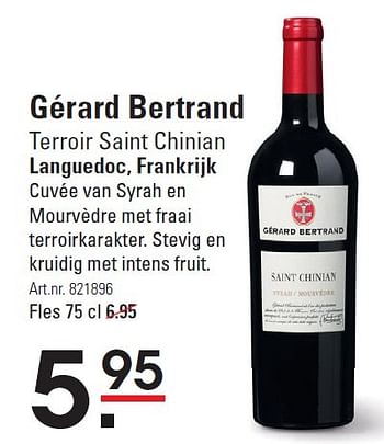 Aanbiedingen Gérard bertrand terroir saint chinian languedoc, frankrijk - Rode wijnen - Geldig van 16/07/2015 tot 03/08/2015 bij Sligro