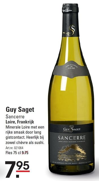 Aanbiedingen Guy saget sancerre loire, frankrijk - Witte wijnen - Geldig van 16/07/2015 tot 03/08/2015 bij Sligro