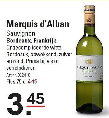 Aanbiedingen Marquis d`alban sauvignon bordeaux, frankrijk - Witte wijnen - Geldig van 16/07/2015 tot 03/08/2015 bij Sligro