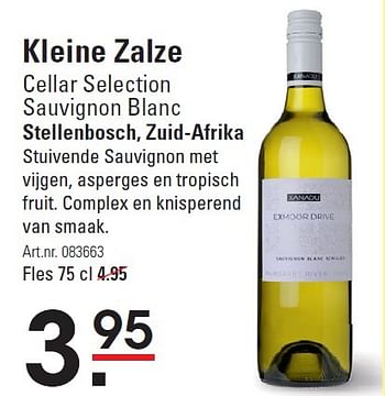 Aanbiedingen Kleine zalze cellar selection sauvignon blanc stellenbosch, zuid-afrika - Witte wijnen - Geldig van 16/07/2015 tot 03/08/2015 bij Sligro