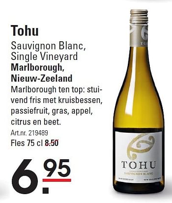 Aanbiedingen Tohu sauvignon blanc, single vineyard marlborough, nieuw-zeeland - Witte wijnen - Geldig van 16/07/2015 tot 03/08/2015 bij Sligro