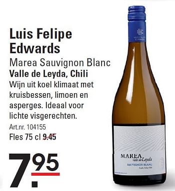 Aanbiedingen Luis felipe edwards marea sauvignon blanc valle de leyda, chili - Witte wijnen - Geldig van 16/07/2015 tot 03/08/2015 bij Sligro