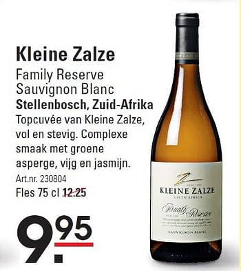 Aanbiedingen Kleine zalze family reserve sauvignon blanc stellenbosch, zuid-afrika - Witte wijnen - Geldig van 16/07/2015 tot 03/08/2015 bij Sligro