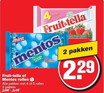 Aanbiedingen Fruit-tella of mentos rollen - Mentos - Geldig van 29/07/2015 tot 04/08/2015 bij Hoogvliet