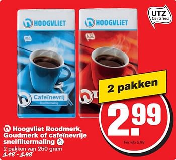 Aanbiedingen Hoogvliet roodmerk, goudmerk of cafeïnevrije snelfiltermaling  - Huismerk - Hoogvliet - Geldig van 29/07/2015 tot 04/08/2015 bij Hoogvliet