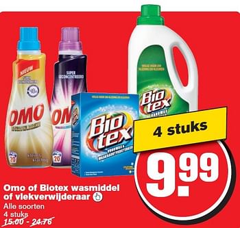 Aanbiedingen Omo of biotex wasmiddel of vlekverwijderaar  - Biotex - Geldig van 29/07/2015 tot 04/08/2015 bij Hoogvliet
