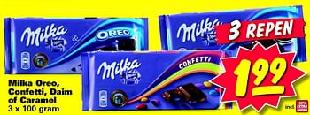 Aanbiedingen Milka oreo, confetti, daim of caramel - Milka - Geldig van 27/07/2015 tot 02/08/2015 bij Nettorama