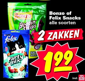 Aanbiedingen Bonzo of felix snacks - Bonzo - Geldig van 27/07/2015 tot 02/08/2015 bij Nettorama