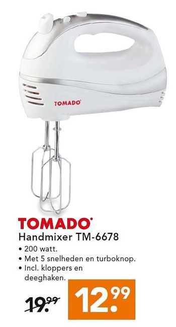 Aanbiedingen Tomado handmixer tm-6678 - Tomado - Geldig van 27/07/2015 tot 05/08/2015 bij Blokker